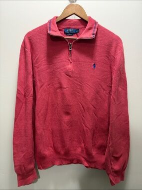 Vintage Polo by Ralph Lauren Men’s Raspberry Color Quarter-Zip Sweater L 27.5x24